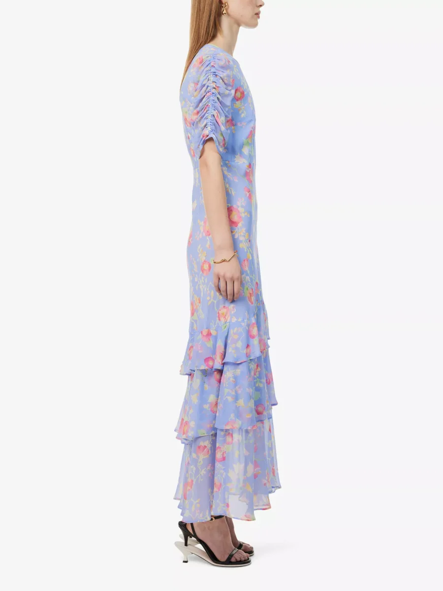 Rixo London Plus Size Purple Evelyn Waterblossom Provence Ruffled Midi Dress - Imagen 9
