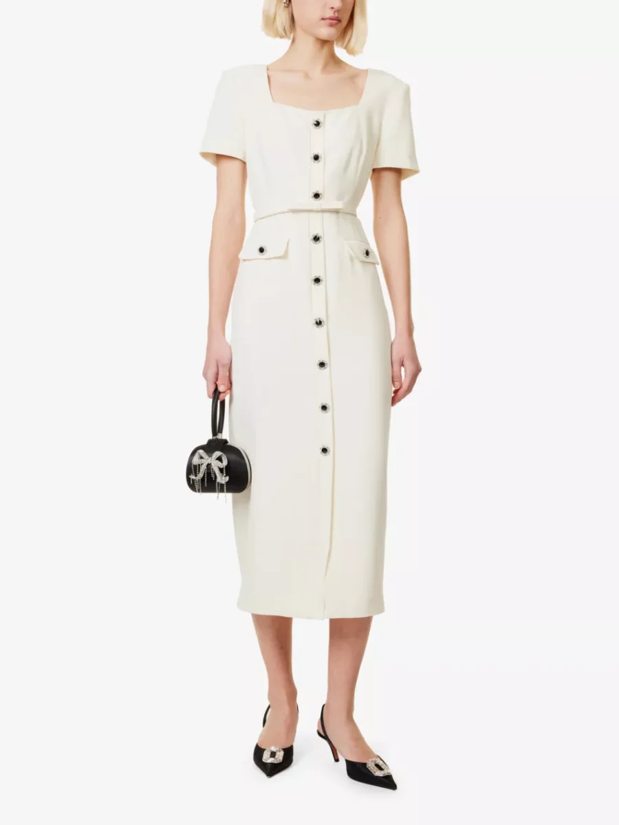 Self-Portrait Button Embellished Cream Dress - Imagen 3