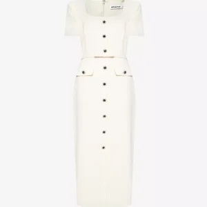 Self-Portrait Button Embellished Cream Dress