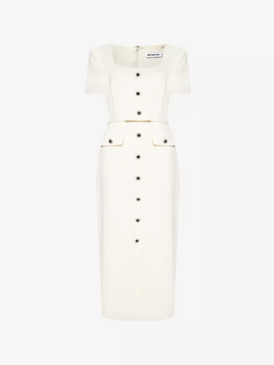 Self-Portrait Button Embellished Cream Dress - Imagen 2