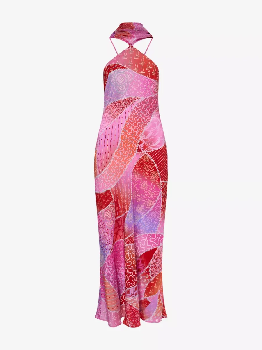 Rixo London Hayley Pink Paisley Detachable Scarf Silk Midi Dress - Imagen 5
