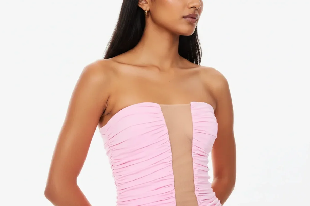 Nensi Dojaka Pink Ruched Strapless Low Cut-Out Mini Dress - Imagen 6