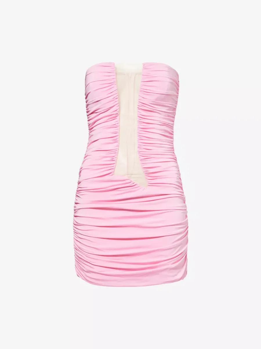 Nensi Dojaka Pink Ruched Strapless Low Cut-Out Mini Dress - Imagen 7