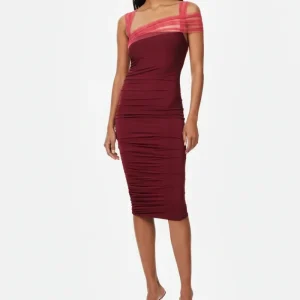Nensi Dojaka Burgundy Pink Midi Dress