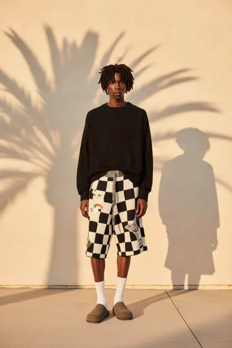 The Elder Statesman Nora Lite Creature Shorts Black Check