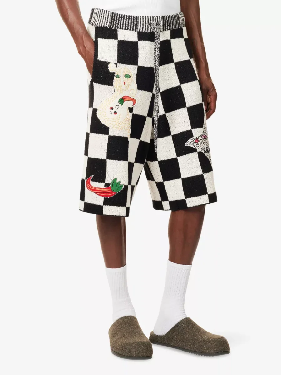 The Elder Statesman Nora Lite Creature Shorts Black Check - Imagen 4