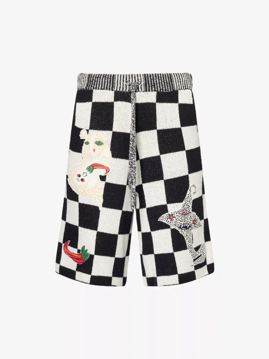 The Elder Statesman Nora Lite Creature Shorts Black Check - Imagen 7