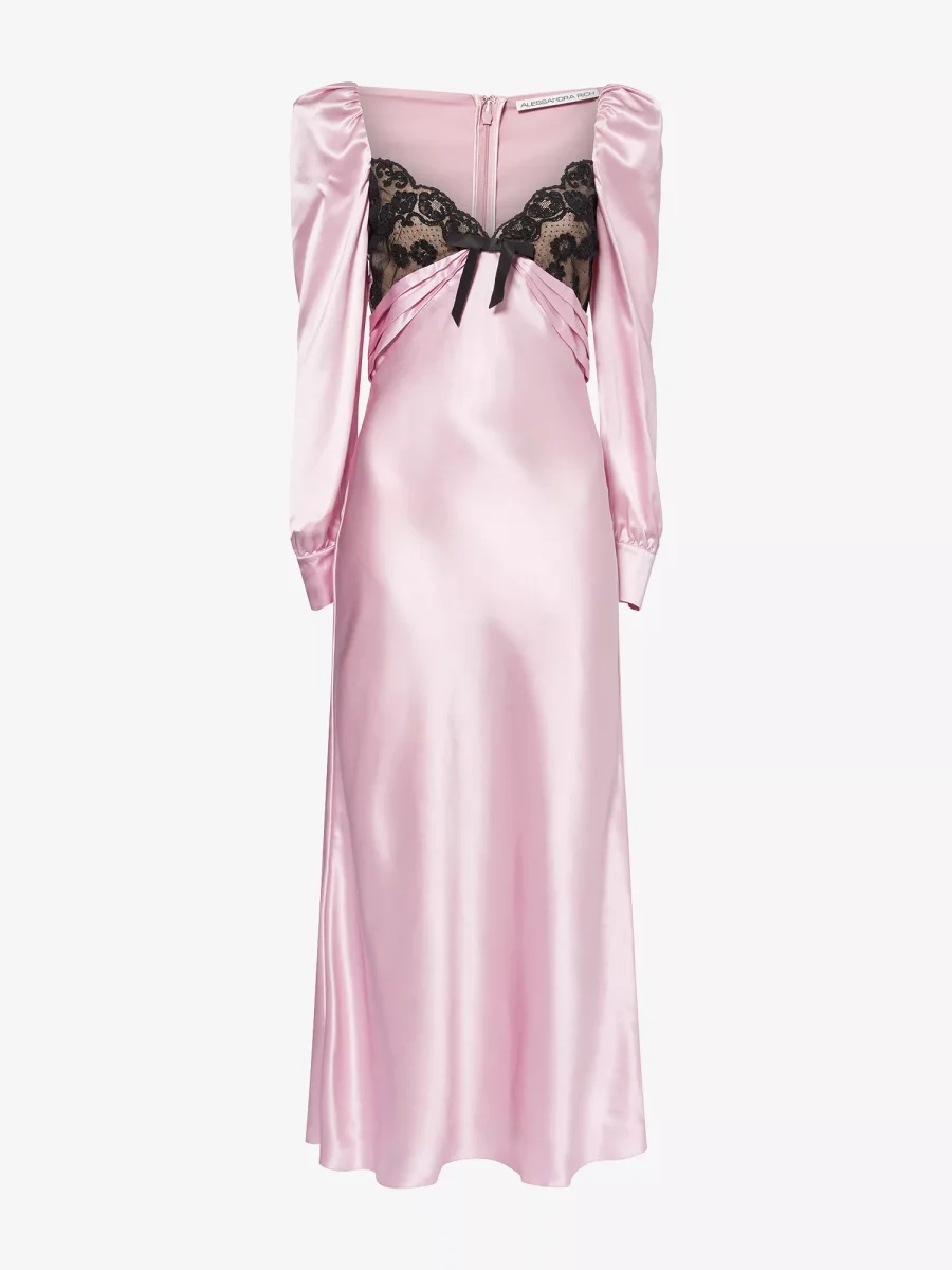 Alessandra Rich Pink Lace Trimmed Silk Satin Midi Dress - Imagen 3