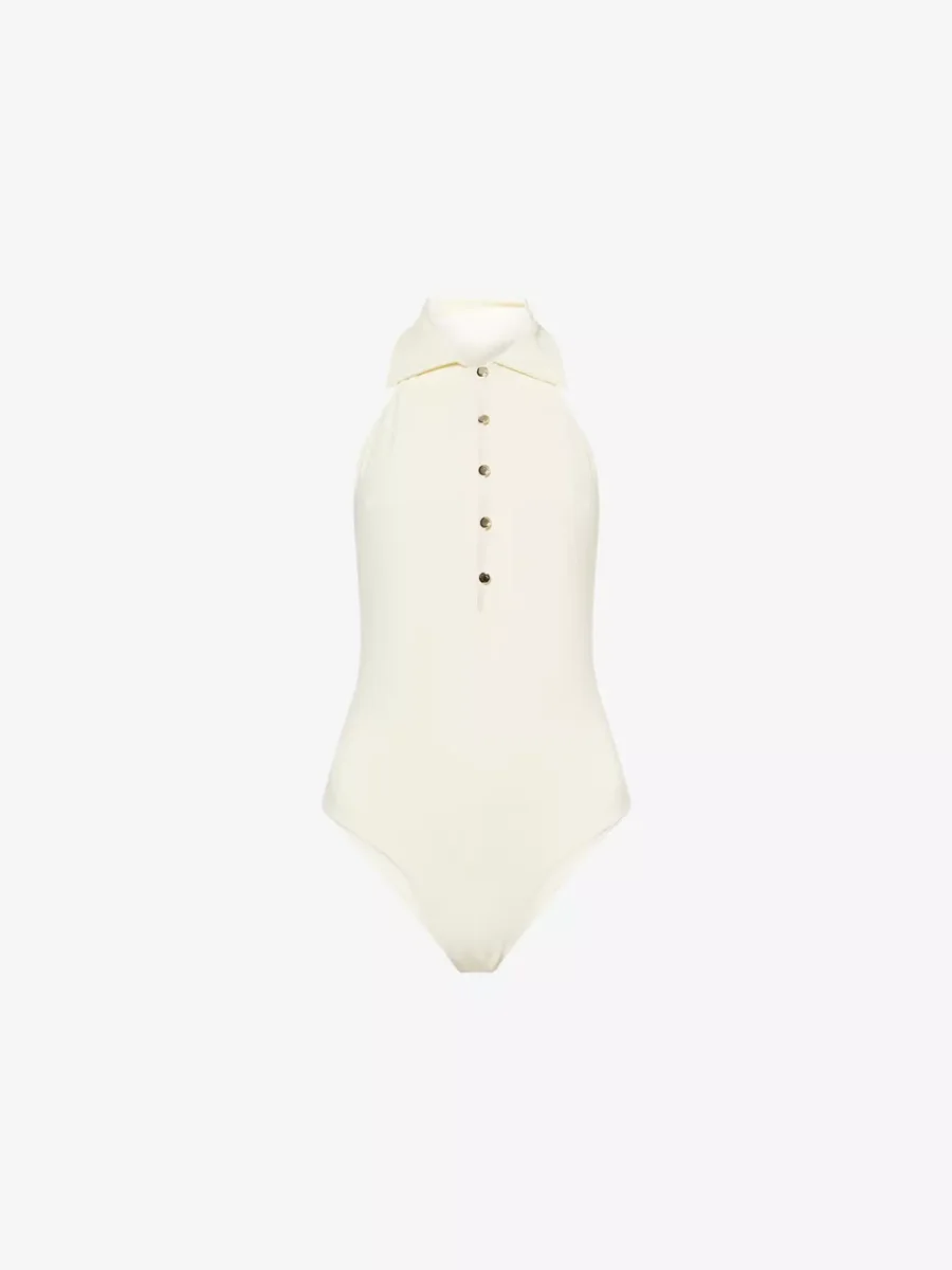 Taller Marmo Club Cream Collared Gold Button Detail Swimsuit - Imagen 3