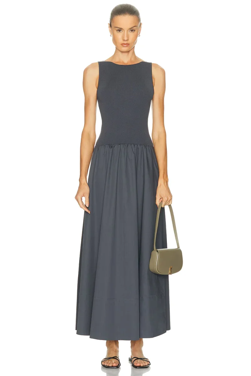 St Agni Grey Poplin Bateau Cut Out Dress - Imagen 4