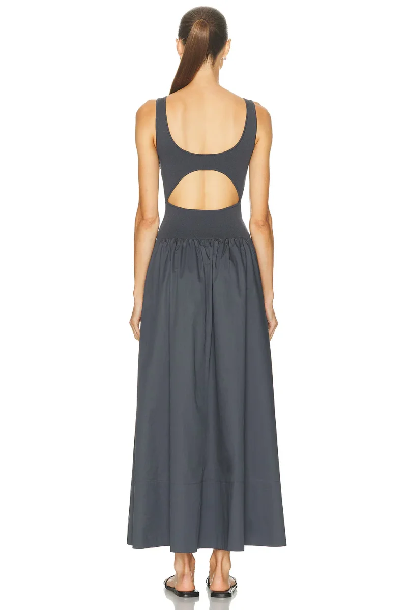 St Agni Grey Poplin Bateau Cut Out Dress - Imagen 8