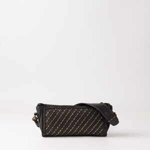 Bolso bandolera de piel con tachuelas negro
