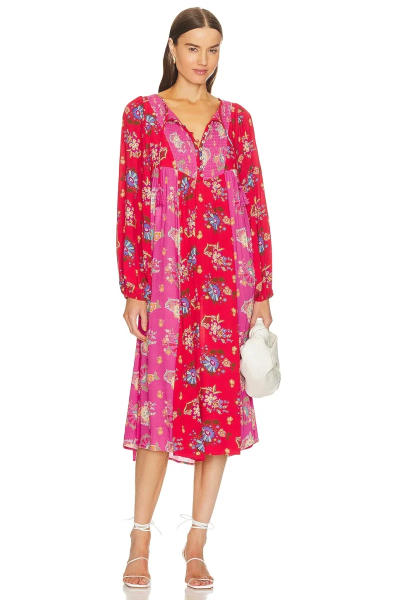 Spell and the Gypsy Solstice Boho Rose Print Patchwork Midi Dress - Imagen 7