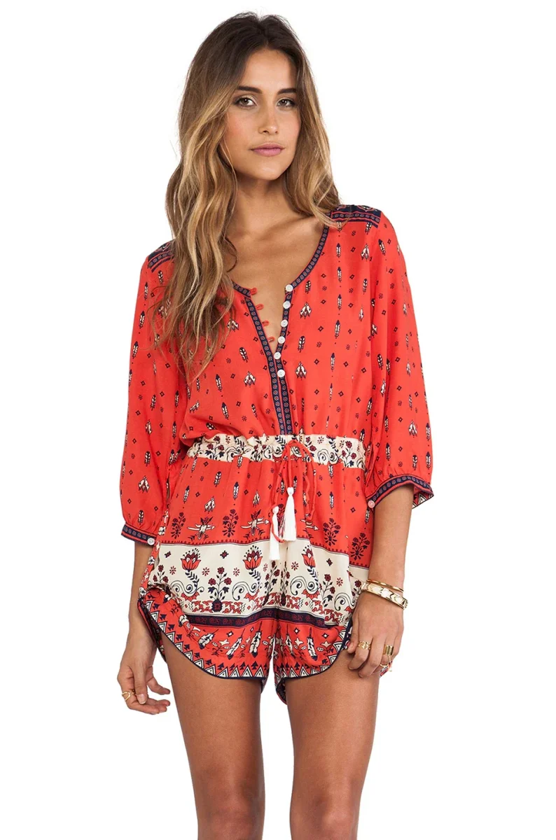Spell & The Gypsy Red Desert Wanderer Sunset Red Boho Playsuit - Imagen 3
