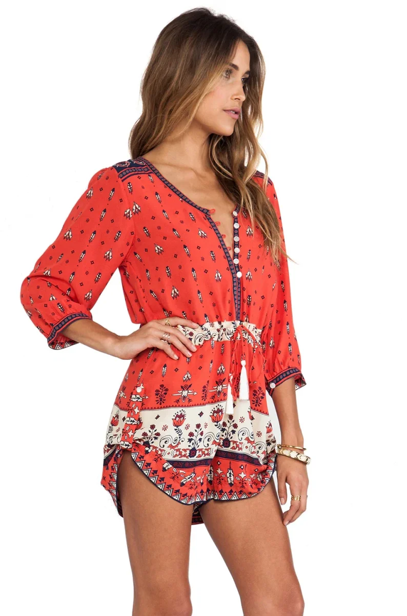 Spell & The Gypsy Red Desert Wanderer Sunset Red Boho Playsuit - Imagen 4