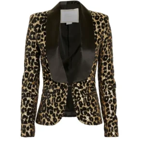 REDEMPTION Shawl Lapel Leopard-Print Sequins Smoking Blazer