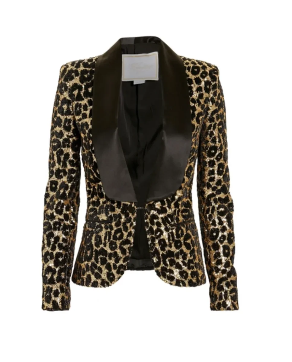 REDEMPTION Shawl Lapel Leopard-Print Sequins Smoking Blazer