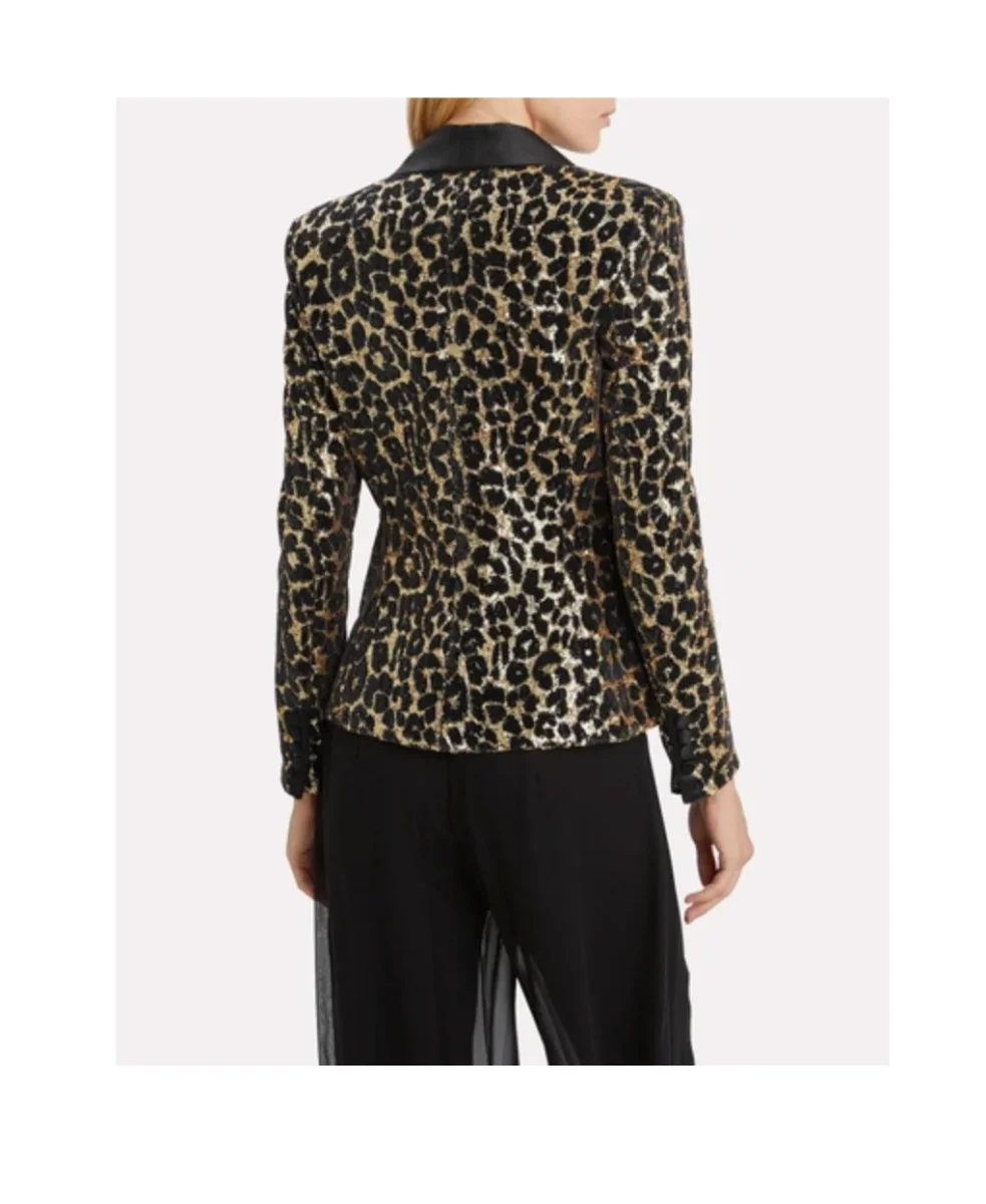 REDEMPTION Shawl Lapel Leopard-Print Sequins Smoking Blazer - Imagen 5