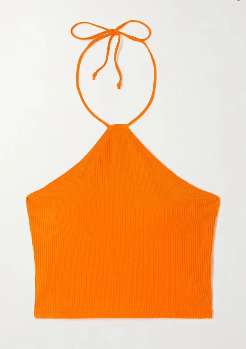 Reformation Aversa Cropped Ribbed Stretch-Knit Halterneck Top In Orange - Imagen 2