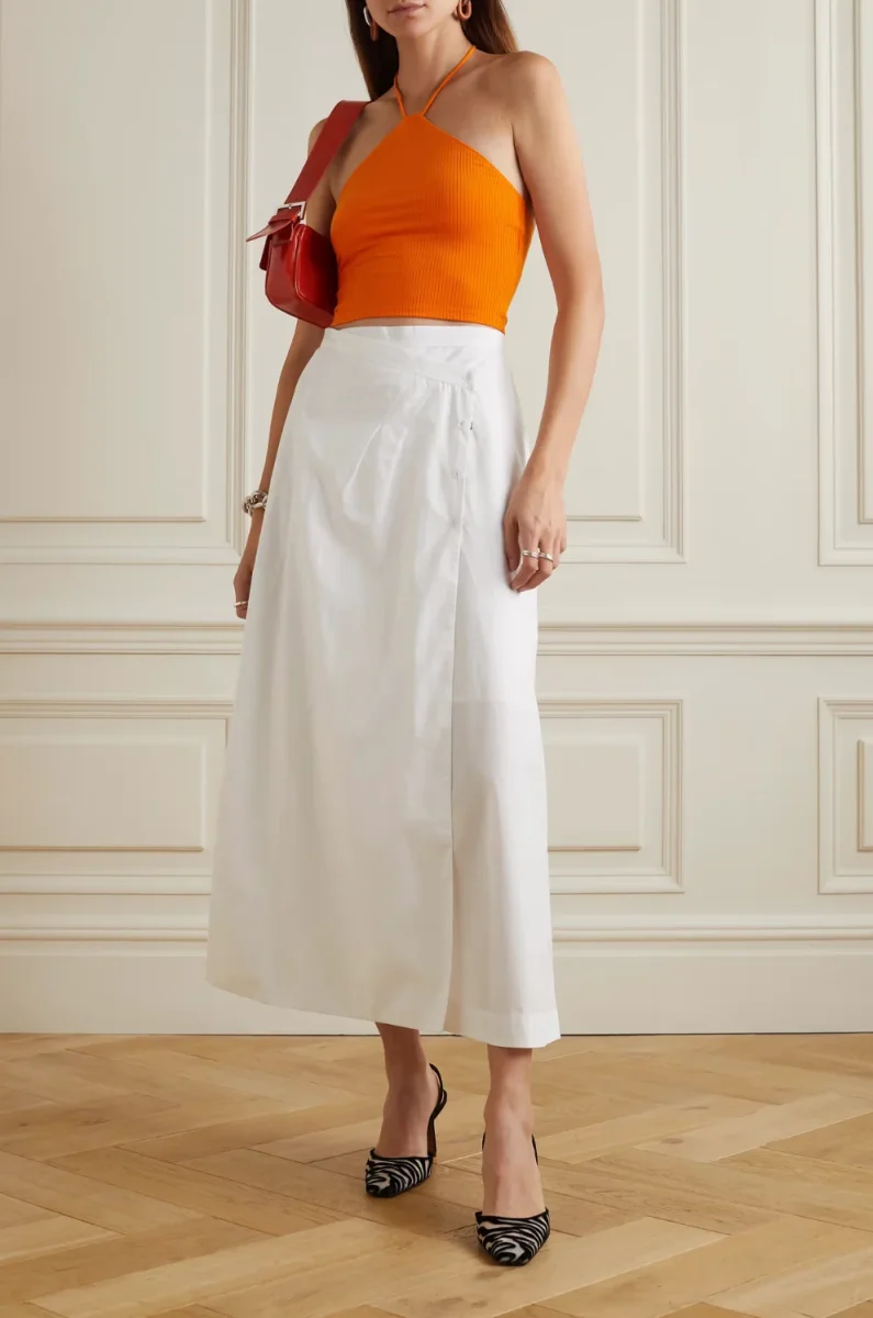 Reformation Aversa Cropped Ribbed Stretch-Knit Halterneck Top In Orange - Imagen 6