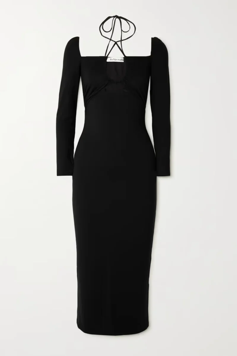 Reformation Alexei Cut Out Midi Dress in Black - Imagen 2