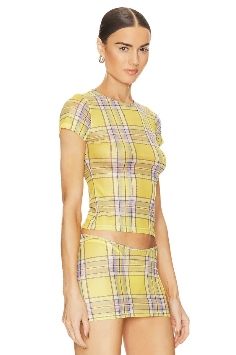 MIAOU Yellow Check Plaid Dion Mini Tee Top - Imagen 9