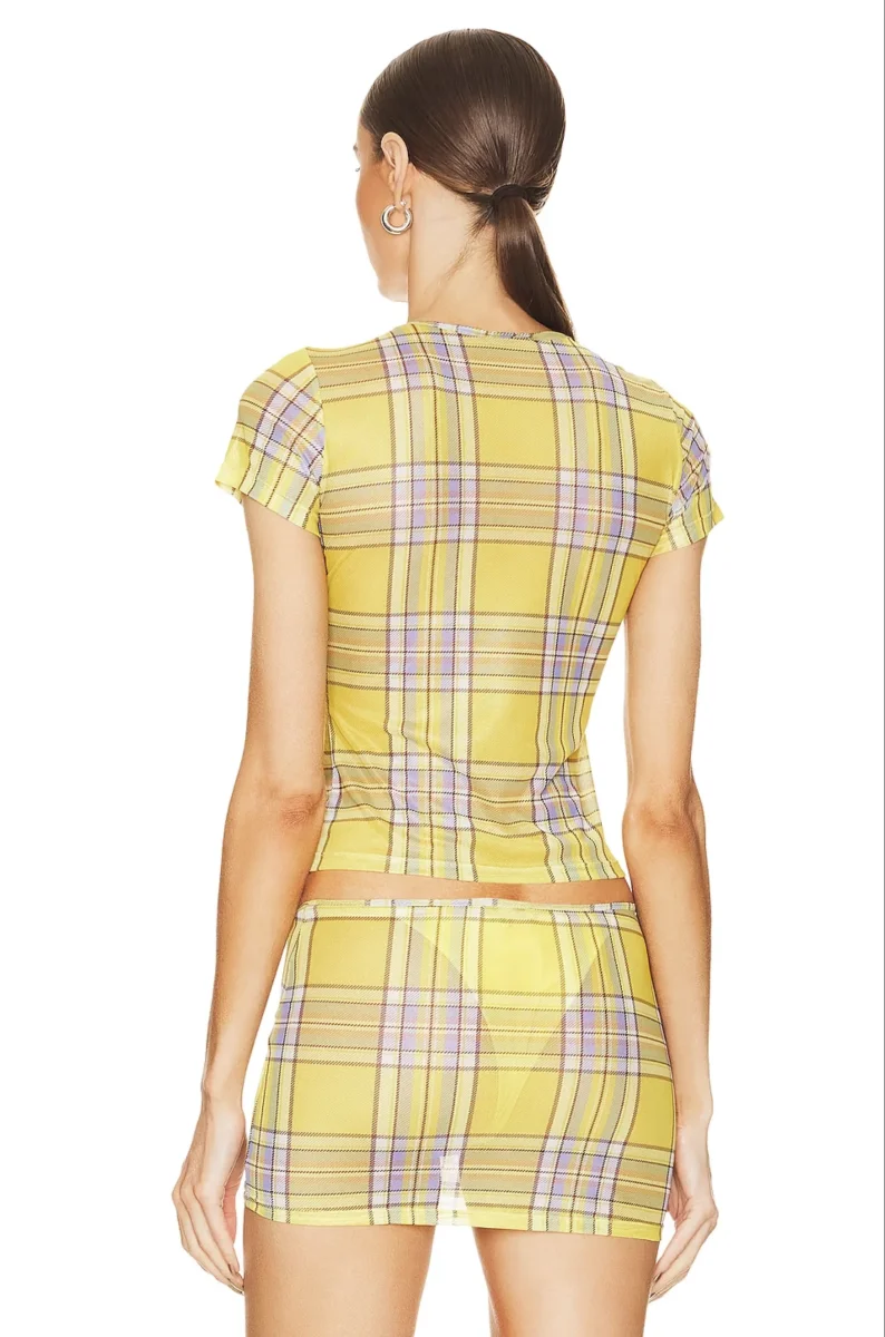 MIAOU Yellow Check Plaid Dion Mini Tee Top - Imagen 8
