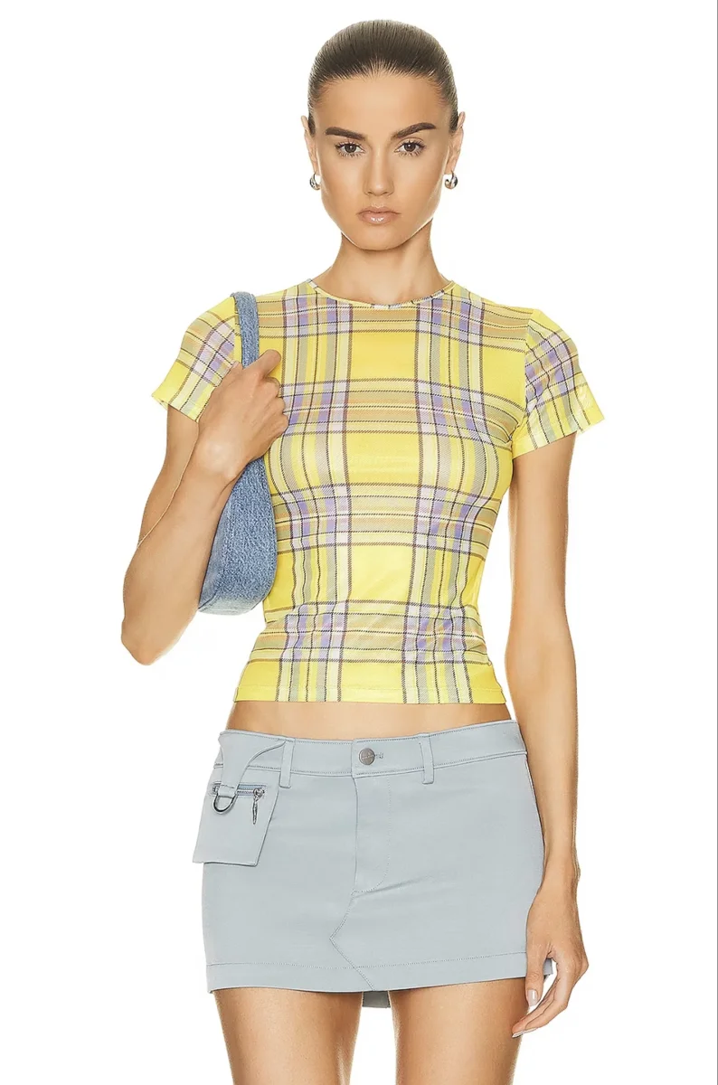 MIAOU Yellow Check Plaid Dion Mini Tee Top - Imagen 6