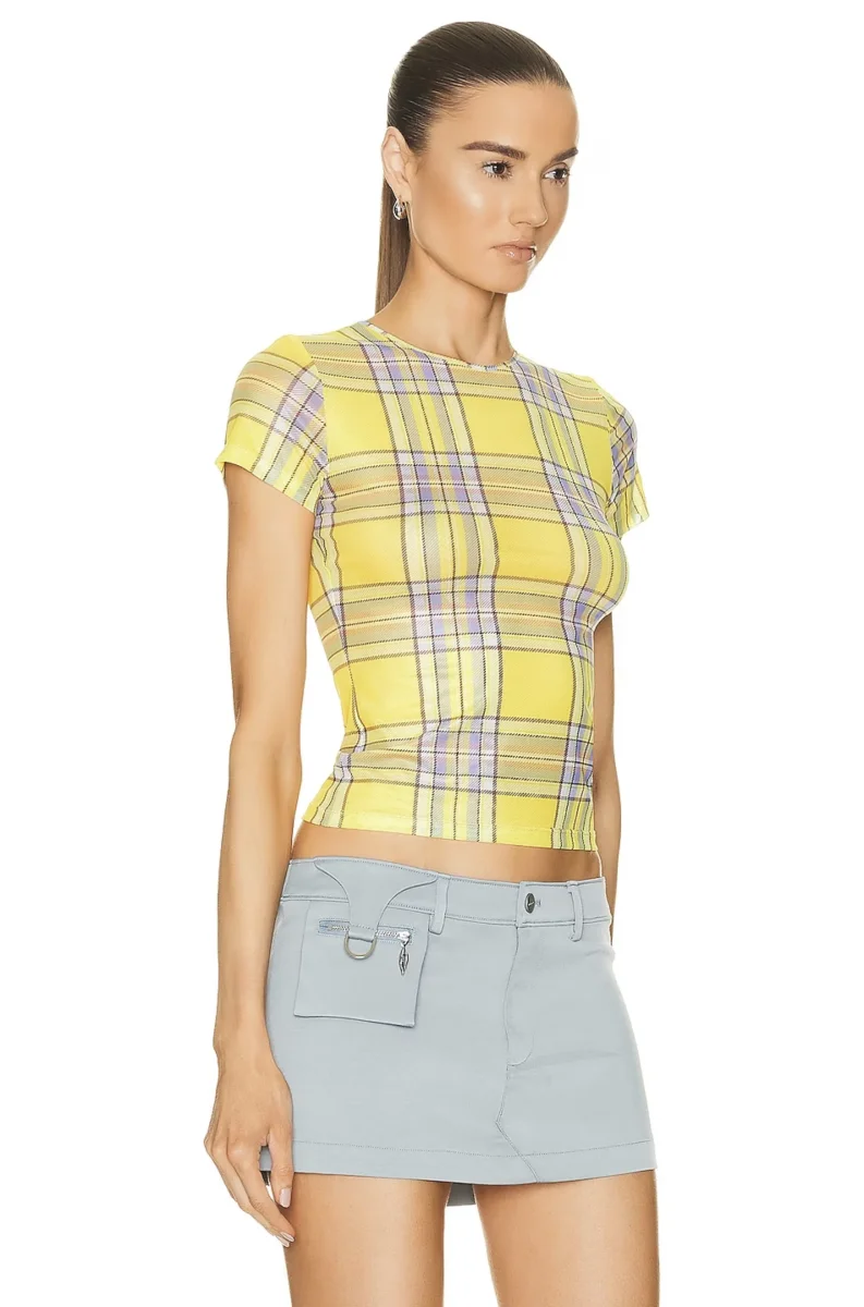 MIAOU Yellow Check Plaid Dion Mini Tee Top - Imagen 5