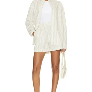 ANINE BING Logo Monogram Cotton Poplin Stripe Braxton Shirt