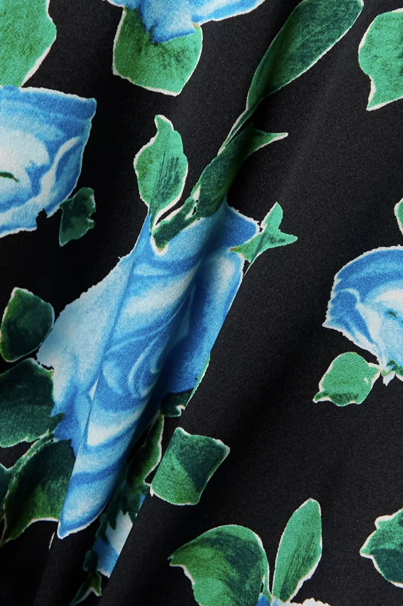 ALESSANDRA RICH Draped Floral Print Black Blue Silk Satin Mini Dress - Imagen 6