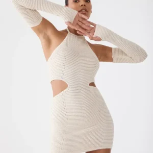 SAN SLOANE Maele Knit Cut-Out Long Sleeve Halterneck Mini Dress
