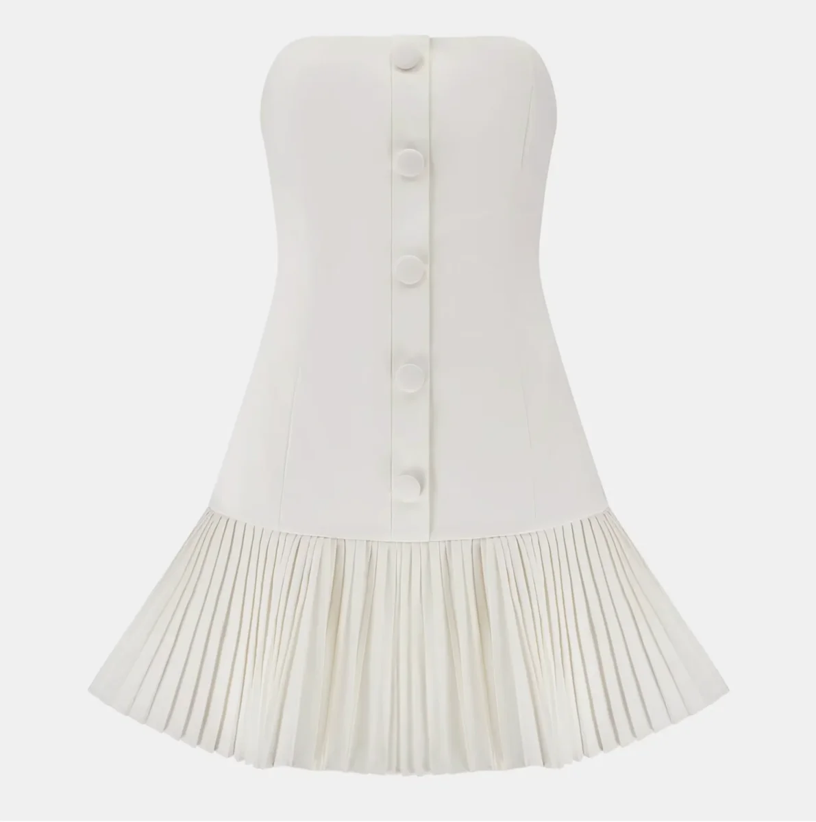 Odd Muse White The Ultimate Button Up Strapless Pleat Hem Mini Dress