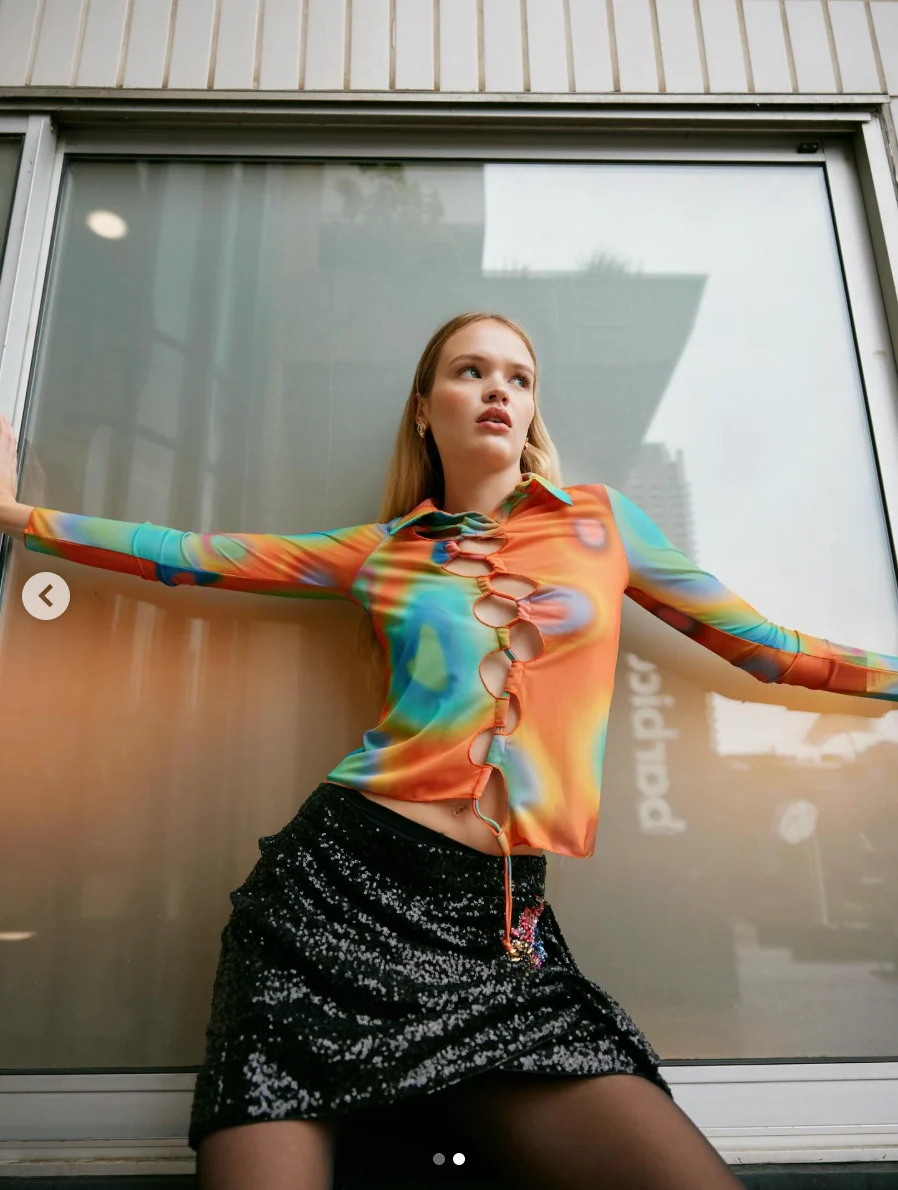 AVAVAV Orange Mesh Multicolor Cut-Out Shirt - Imagen 5