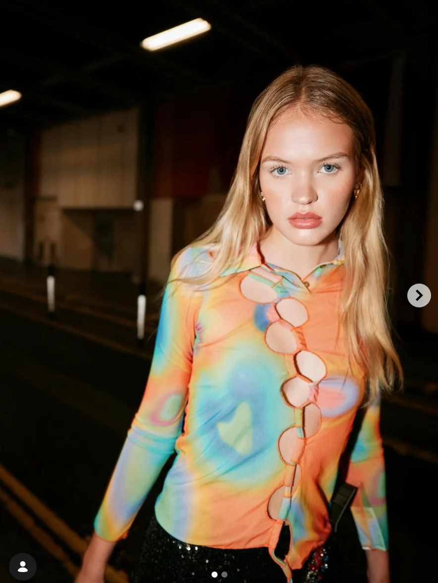 AVAVAV Orange Mesh Multicolor Cut-Out Shirt - Imagen 6