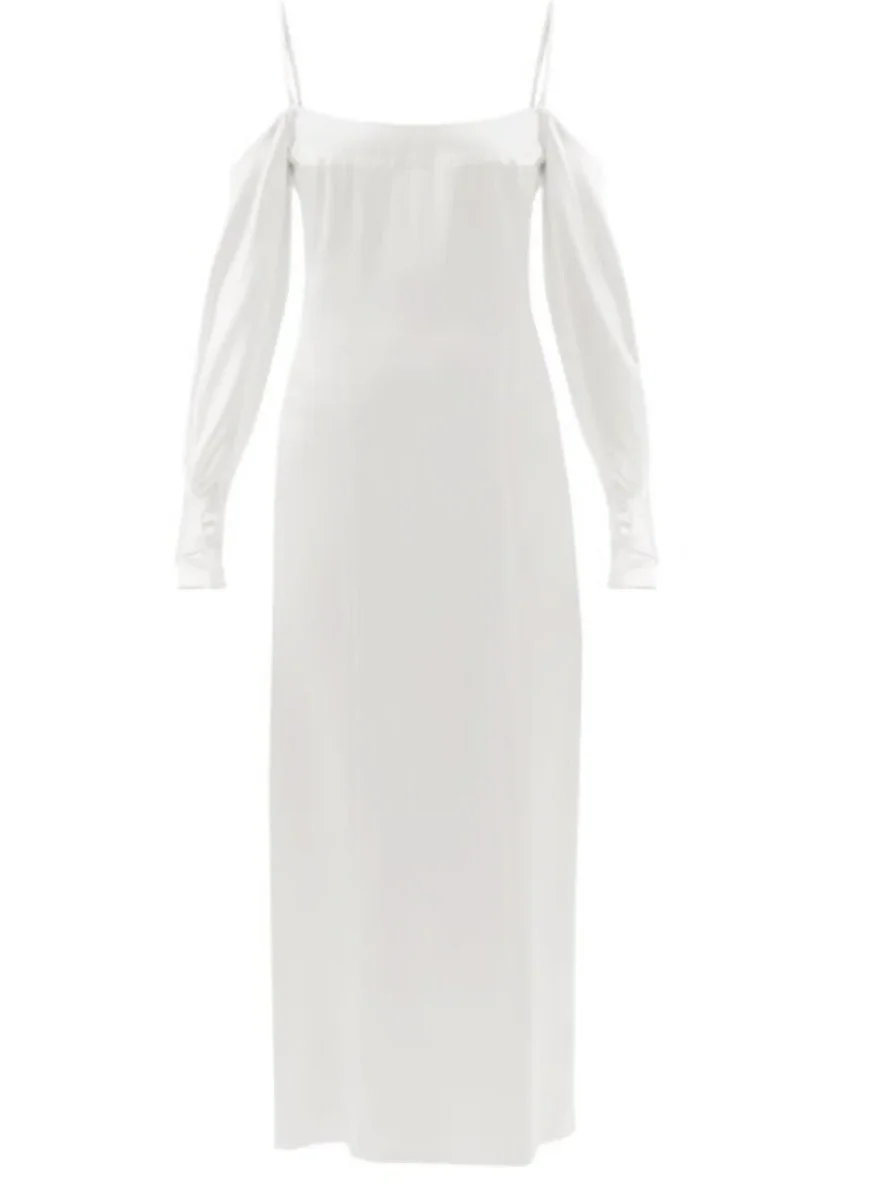Galvan Bridal White Valencia Off Shoulder Silk Satin Wedding Dress - Imagen 5