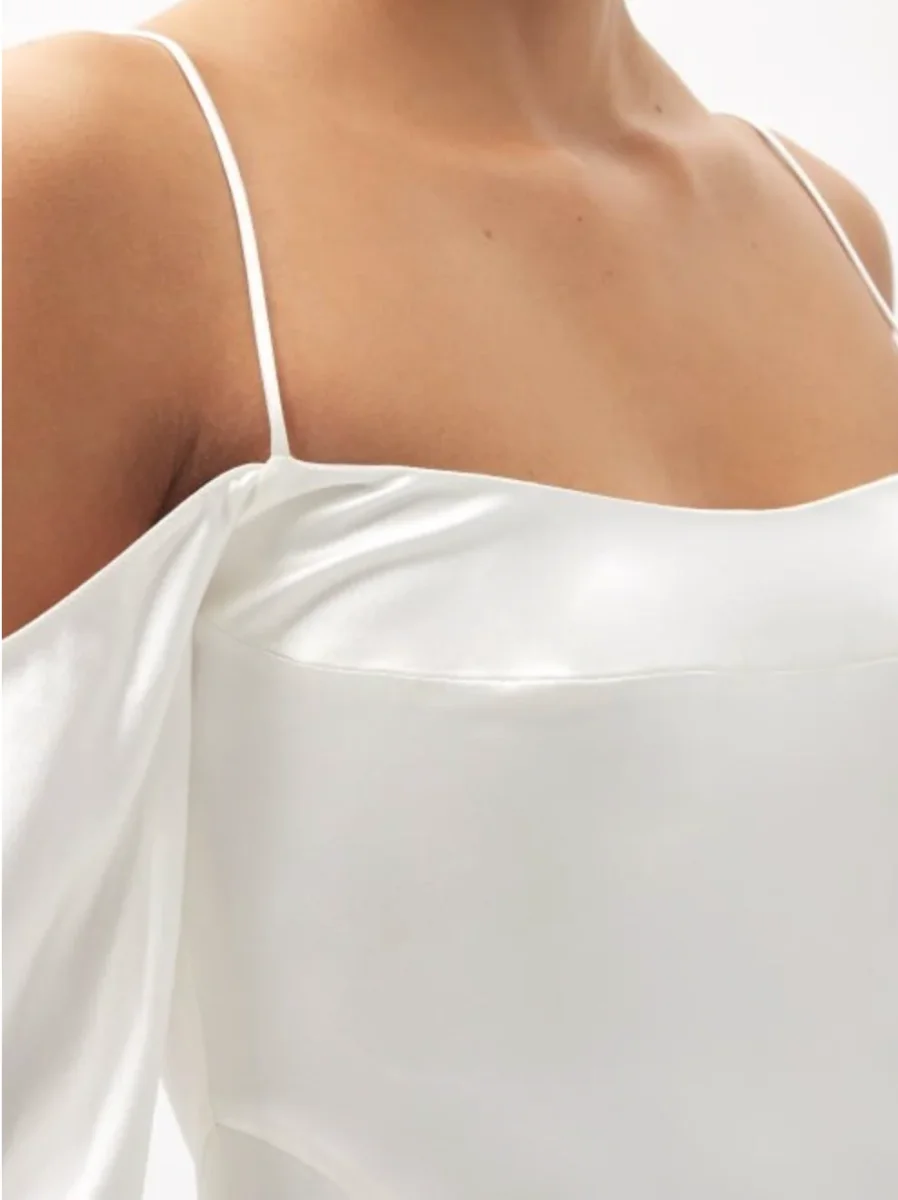Galvan Bridal White Valencia Off Shoulder Silk Satin Wedding Dress - Imagen 7