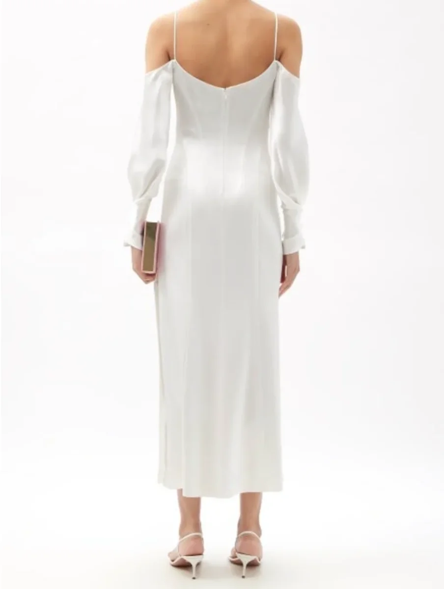 Galvan Bridal White Valencia Off Shoulder Silk Satin Wedding Dress - Imagen 8
