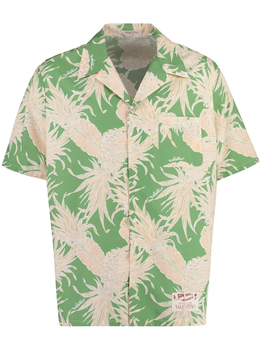 Valentino Green Pineapple Print Cotton Hawaiian Bowling Shirt - Imagen 6