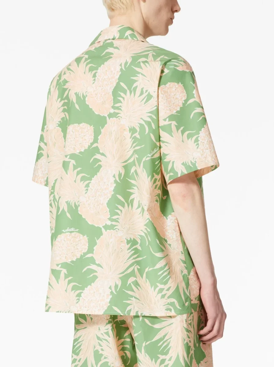 Valentino Green Pineapple Print Cotton Hawaiian Bowling Shirt - Imagen 7