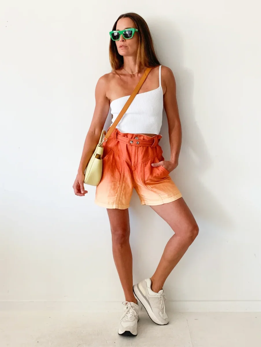Isabel Marant Etoile Kaynetd Tie Dye Orange Linen Blend Shorts - Imagen 7