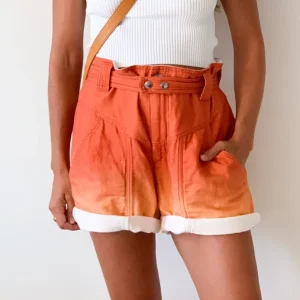 Isabel Marant Etoile Kaynetd Tie Dye Orange Linen Blend Shorts