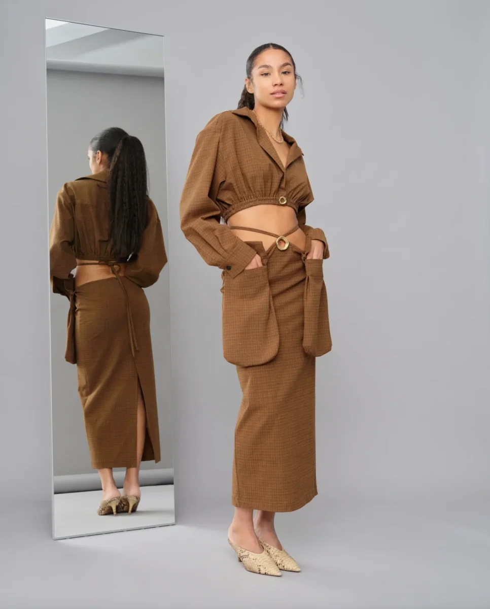 Christopher Esber Brown Wool Blend Checked Cargo Midi Skirt - Imagen 4