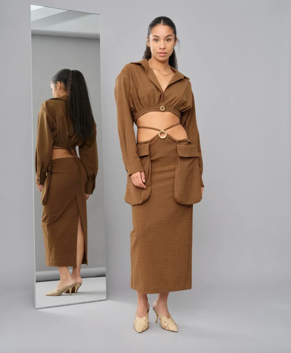 Christopher Esber Brown Wool Blend Checked Cargo Midi Skirt - Imagen 5
