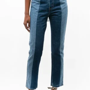 E.L.V. Denim The Twin Frayed Two-Tone High-Rise Straight-Leg Jeans