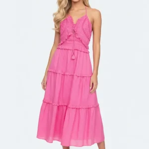 Sea New York Pink Cole Smocked Halterneck Ramie Dress