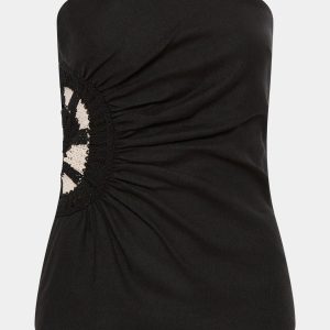 SIR The Label Dorian Crochet Side Strapless Bodice Black Top
