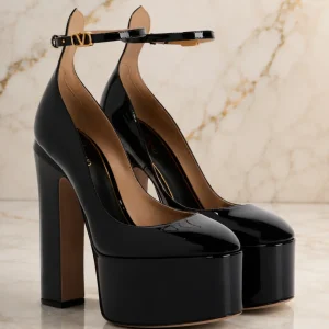 Valentino Garavani Black Tan-Go 155 Leather Platform Pumps