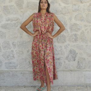 Vestido camisero largo flores