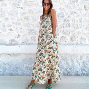 Vestido largo hojas